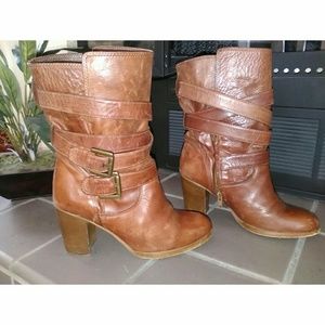 Massimo Baldi Distressed Mid Calf Leather Boots